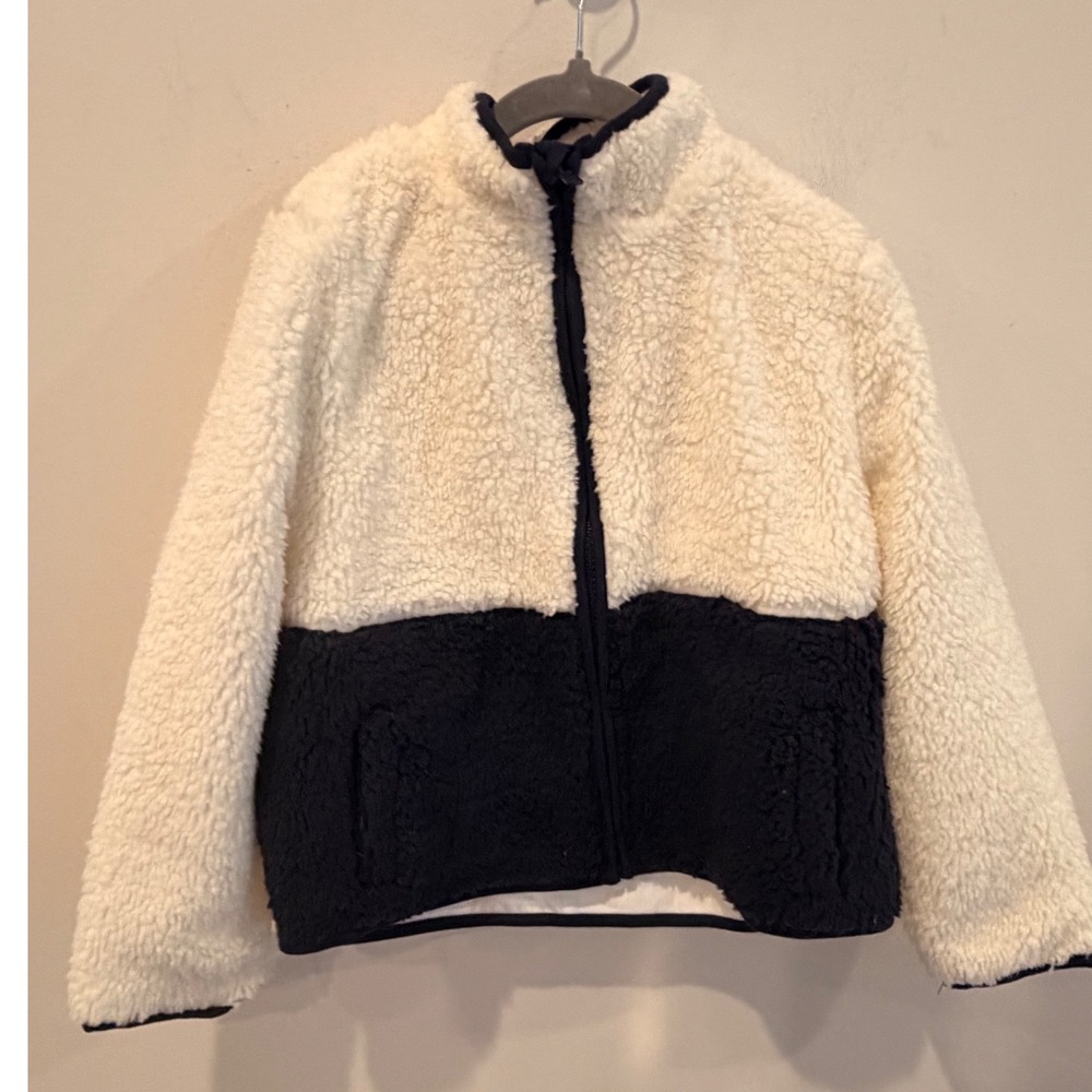 Janie and Jack‎ Kids Sherpa Fleece Full Zip Colorblock Jacket Cream Navy 5-6